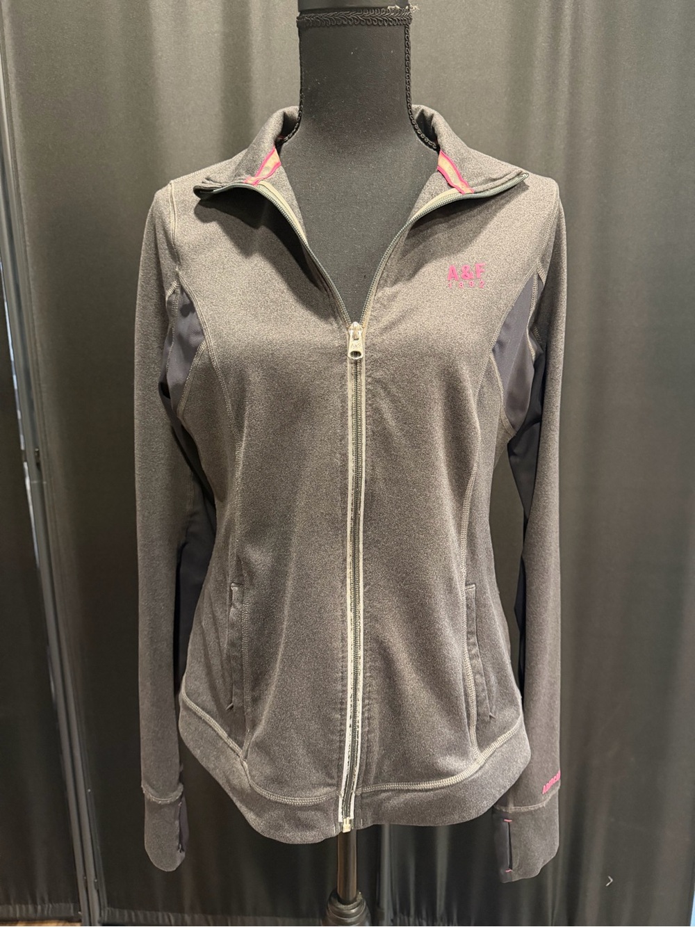 Abercrombie & Fitch Gray Full-Zip Jacket with Pink Logo Accents